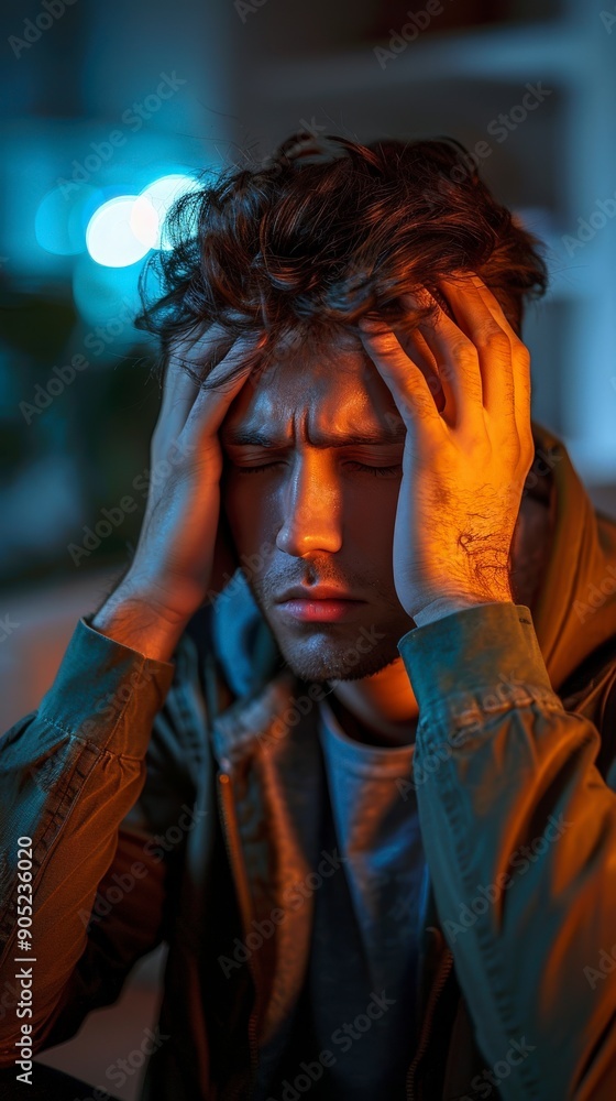 man holding hip head with stress man holding hip head with stress