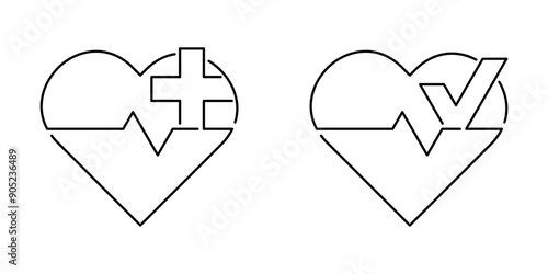 Heart Health logo template, with cross or check mark and pulse line