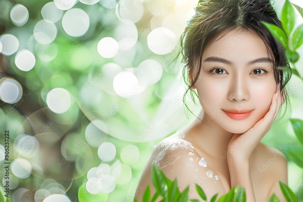 Fototapeta premium Young Woman with Clear Skin and Smiling