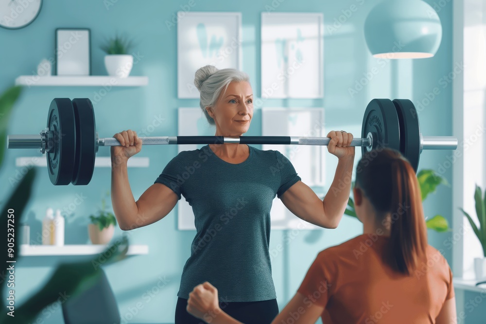 Senior Woman Lifting Weights with a Trainer Senior Woman Lifting Weights with a Trainer