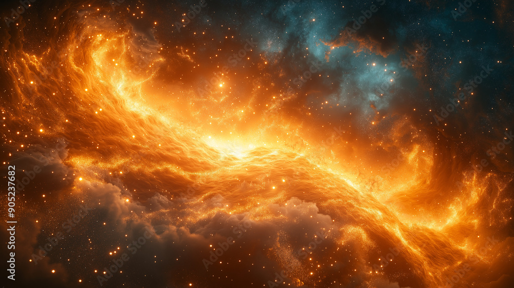 Obraz premium Fiery Nebula Clouds with Stars in Outer Space