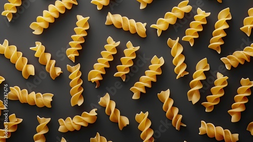 Uncooked fusilli pasta The uncooked italian pasta Top view photo