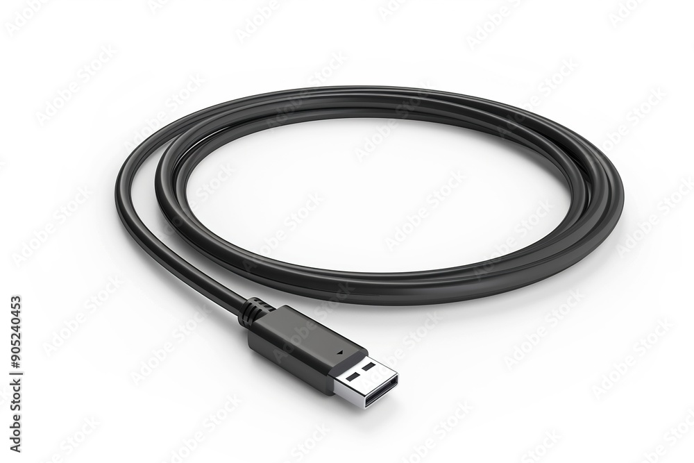 Black charging usb cabel. Isolated on white background. Generative Ai Black charging usb cabel. Isolated on white background. Generative Ai