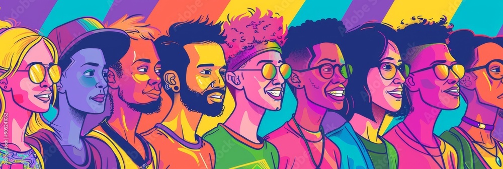 A diverse group of friends are smiling and looking towards the same direction, symbolizing unity, friendship, and inclusion. A diverse group of friends are smiling and looking towards the same direction, symbolizing unity, friendship, and inclusion.