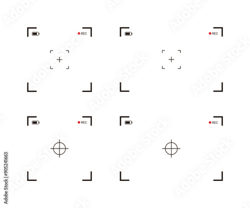 A set of screen frame illustrations for taking pictures or videos with a digital camera, smartphone or mobile phone.