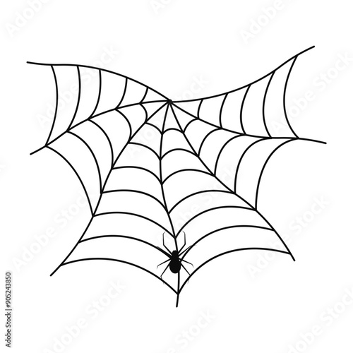 Linear hand drawing of a spider web for Halloween. Hand-drawn prints and doodles for holiday postcards, children's textiles. Vector illustration