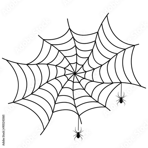 Linear hand drawing of a spider web for Halloween. Hand-drawn prints and doodles for holiday postcards, children's textiles. Vector illustration