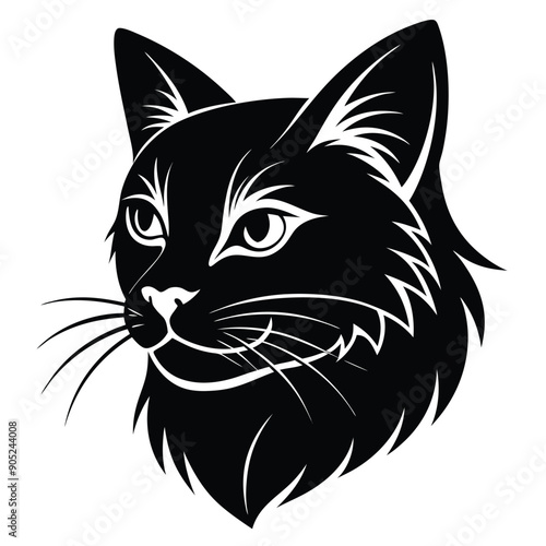 logo of persiana cat face, side view, silhouette, black and white, white background