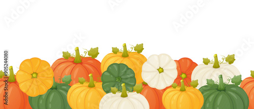 Harvest festival background.Seamless autumn season border with pumpkin. Fall banner template.