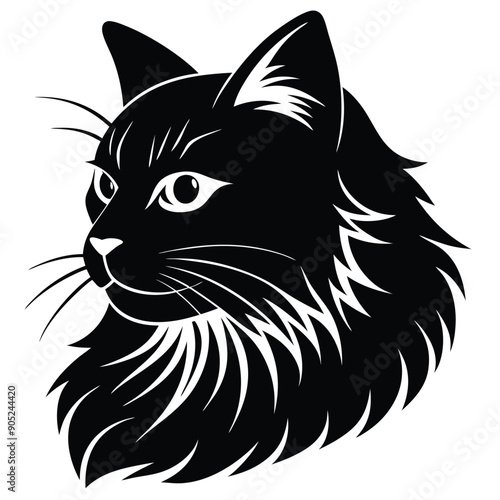 logo of persiana cat face, side view, silhouette, black and white, white background