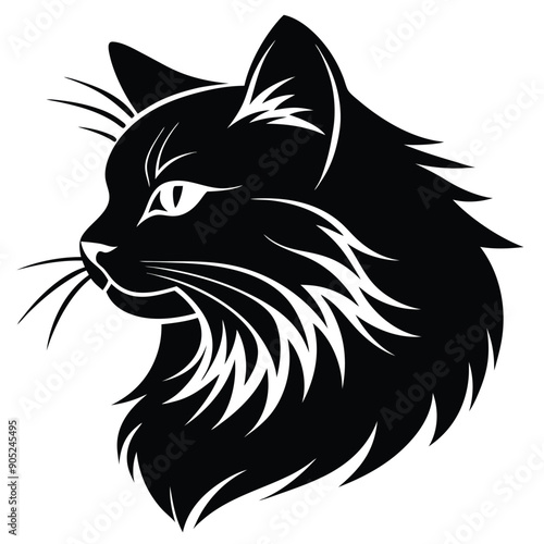 logo of persiana cat face, side view, silhouette, black and white, white background