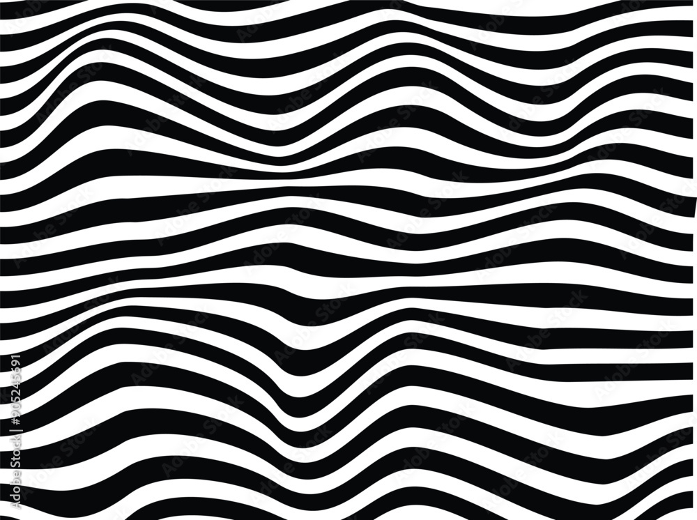 Abstract black and white wavy stripes or lines design background. Op art, optical illusion. Modern design, graphic texture. Monochrome seamless pattern with wavy shapes. Abstract black and white wavy stripes or lines design background. Op art, optical illusion. Modern design, graphic texture. Monochrome seamless pattern with wavy shapes.
