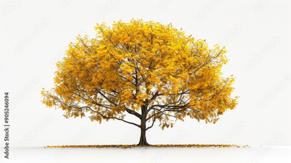 Maple tree with golden hue against white backdrop Maple tree with golden hue against white backdrop