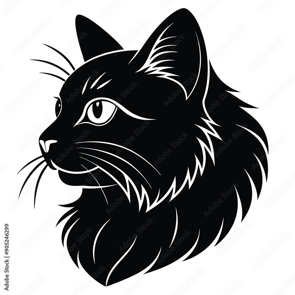 logo of persiana cat face, side view, silhouette, black and white, white background logo of persiana cat face, side view, silhouette, black and white, white background