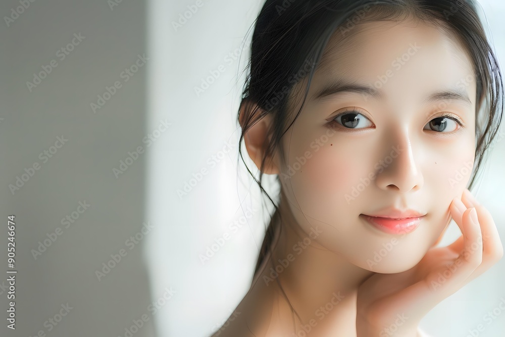 Naklejka premium Portrait of a Young Asian Woman with a Gentle Smile