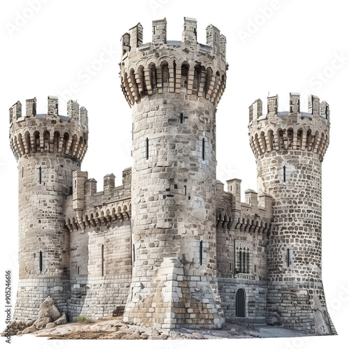 Ancient castle with three towers is showcasing medieval architecture photo