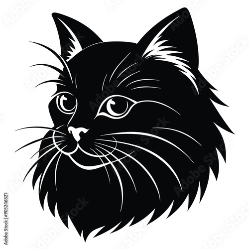 logo of persiana cat face, side view, silhouette, black and white, white background