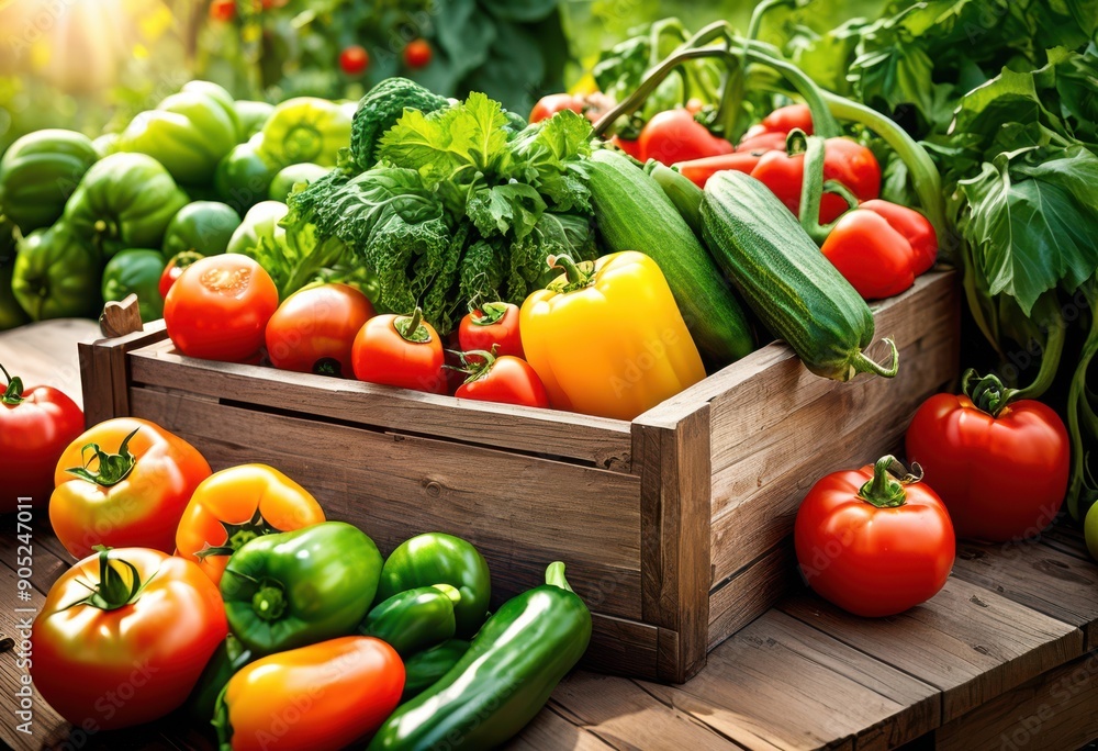 thriving vegetable harvest displayed rustic wooden box filled lush green plants vibrant produce, abundance, arrangement, agriculture, bounty, care, colorful thriving vegetable harvest displayed rustic wooden box filled lush green plants vibrant produce, abundance, arrangement, agriculture, bounty, care, colorful