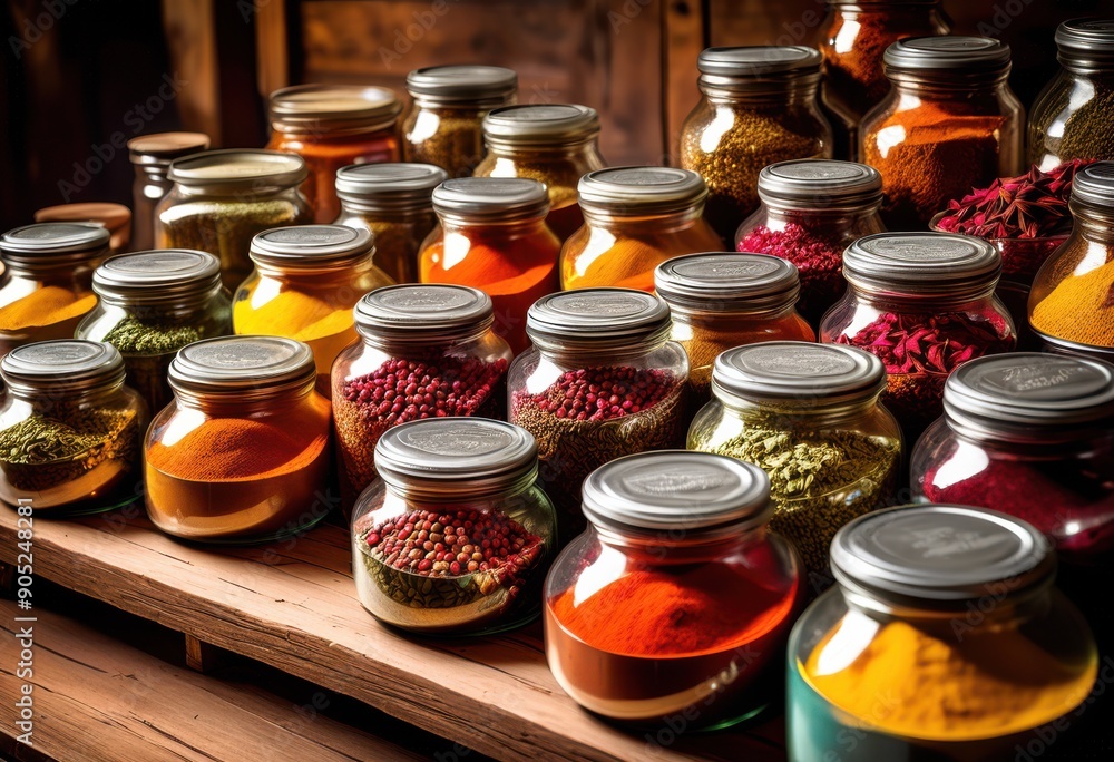 vibrant array colorful spices displayed unique jars showcasing rich textures varied hues, aroma, bright, blend, collection, containers, cooking, cuisine vibrant array colorful spices displayed unique jars showcasing rich textures varied hues, aroma, bright, blend, collection, containers, cooking, cuisine