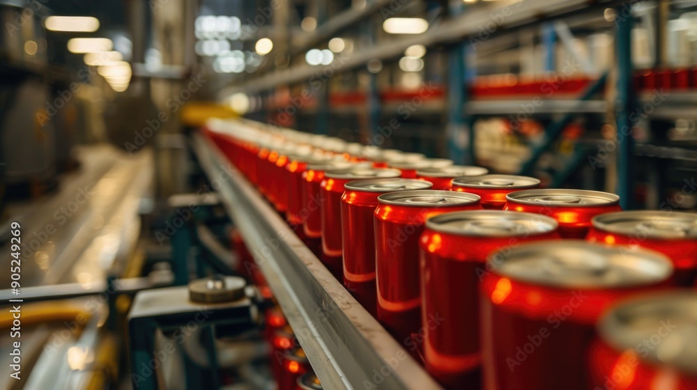 Aluminum Cans transfer on Conveyor Belt System, Modern machine for Aluminum line production, Business and Industrial concept Aluminum Cans transfer on Conveyor Belt System, Modern machine for Aluminum line production, Business and Industrial concept