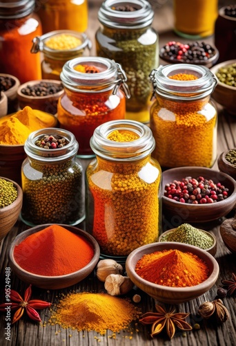 vibrant collection distinctive seasonings tasty ingredients showcasing colorful spices flavorful additives culinary delights, flavors, herbs, colors