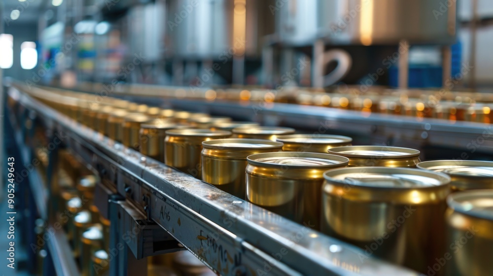 Aluminum Cans transfer on Conveyor Belt System, Modern machine for Aluminum line production, Business and Industrial concept Aluminum Cans transfer on Conveyor Belt System, Modern machine for Aluminum line production, Business and Industrial concept