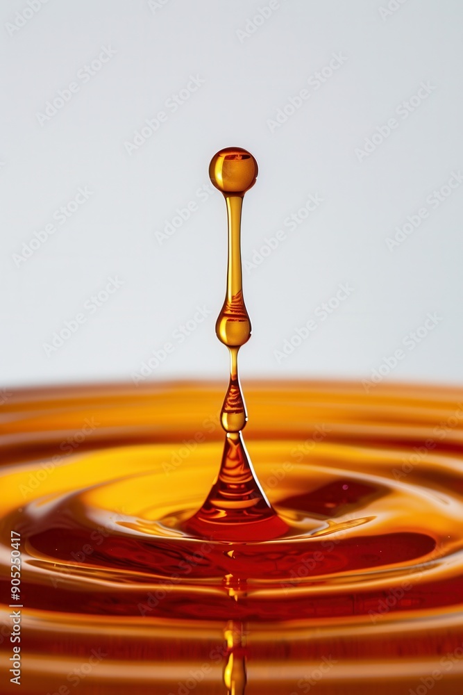 Macro closeup view of a drop of fruit juice dripping down in air Macro closeup view of a drop of fruit juice dripping down in air
