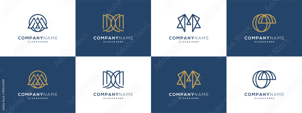 Naklejka premium Luxurious letter M with unique outline logo vector ideas. Abstract collection of modern design based icon template.