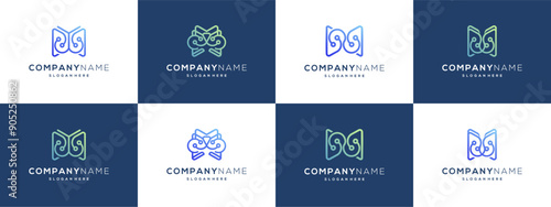 Collection of letter M and dot connection logo vector ideas. Abstract sheet of paper and tech connected rotation shapes. Modern design based icon template.