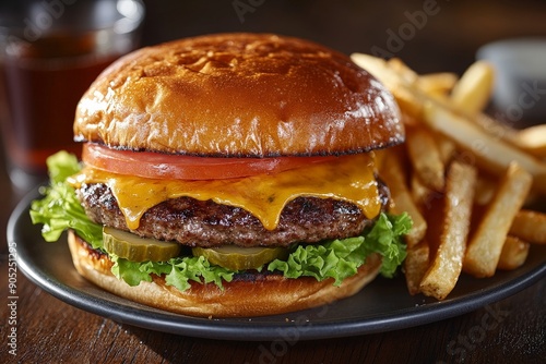 Wallpaper Mural Delicious Juicy Grilled Cheeseburger with Fresh Toppings and Crispy Fries - Food Photography Concept Torontodigital.ca