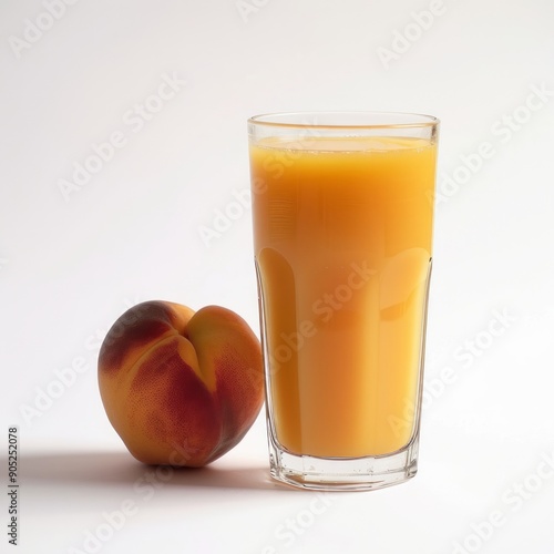 Medium shot of Glass of peach juice near the peach, isolated on a white background 