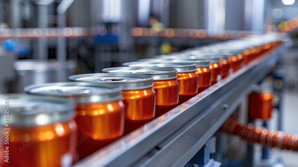 Aluminum Cans transfer on Conveyor Belt System, Modern machine for Aluminum line production, Business and Industrial concept Aluminum Cans transfer on Conveyor Belt System, Modern machine for Aluminum line production, Business and Industrial concept