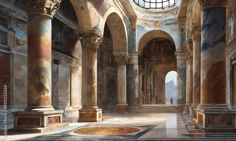 Obraz premium Ancient library or Byzantine Palace Room