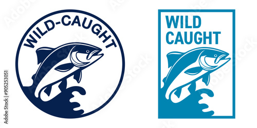 Wild-caught flat badge - salmon and ocean waves
