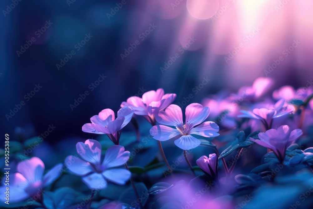 A vibrant field of bioluminescent flowers with sunlight filtering through, creating a mesmerizing and fantastical scene, wonder, banner, with copy space A vibrant field of bioluminescent flowers with sunlight filtering through, creating a mesmerizing and fantastical scene, wonder, banner, with copy space