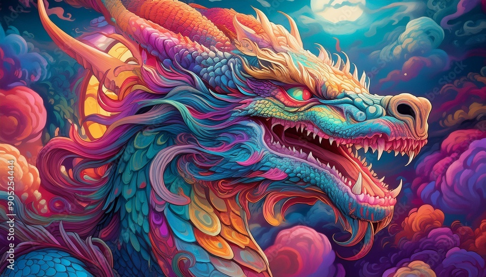 Fototapeta premium Psychadelic theme Dragon. Chinese New Year symbol. Spirit Animal Totem