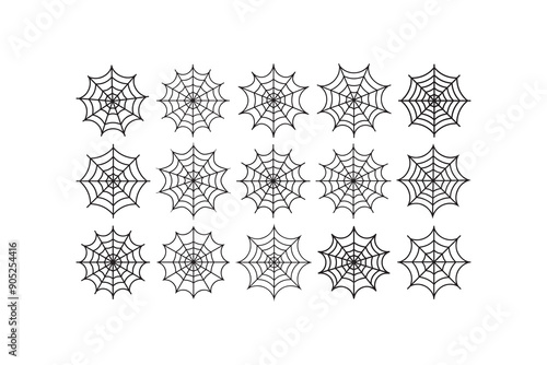 Halloween spider net line art icon set.