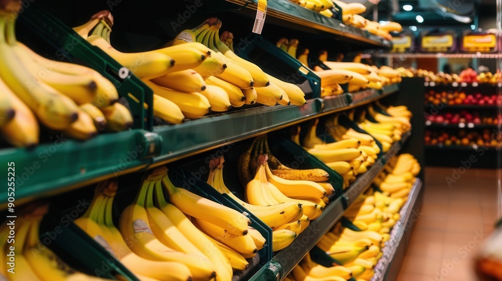 Fresh banana fruit on sale in shelf in fruit grocery store Fresh banana fruit on sale in shelf in fruit grocery store