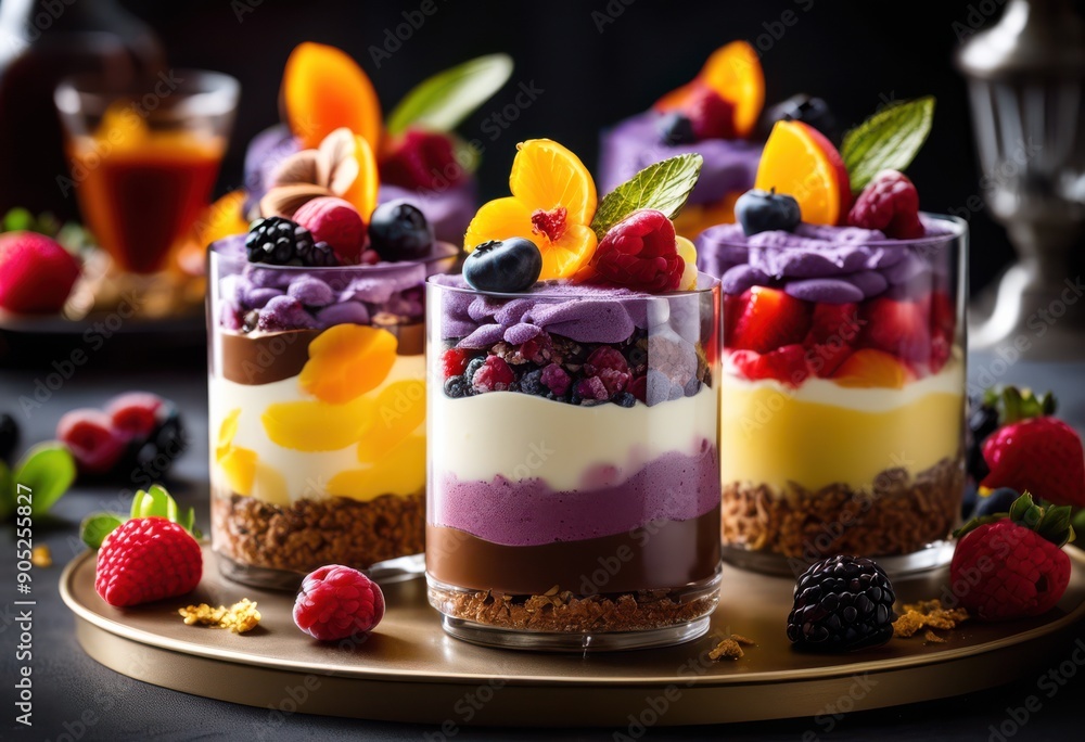 colorful vibrant display layered dessert creations showcasing unique artistic presentation tempting arrangement, cake, cream, fruit, chocolate, pastry colorful vibrant display layered dessert creations showcasing unique artistic presentation tempting arrangement, cake, cream, fruit, chocolate, pastry