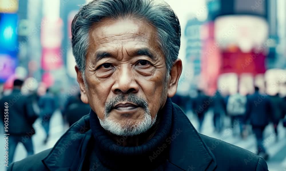 Portrait of a senior asian man in the city street. Portrait of a senior asian man in the city street.