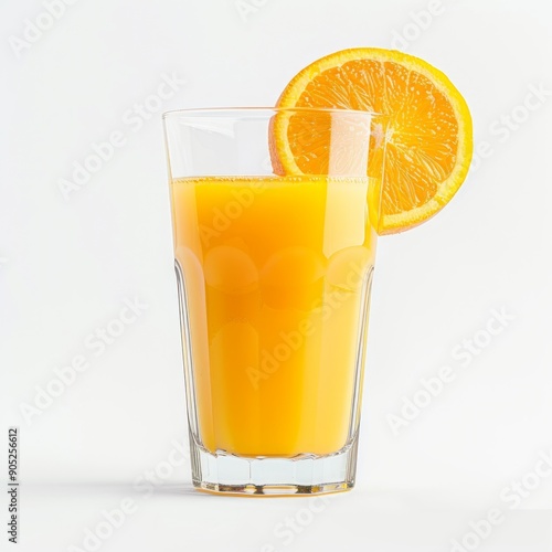 Medium shot of Glass of orange juice near the orange, isolated on a white background, 