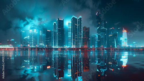 Night city panorama, cinematic, hyperrealistic