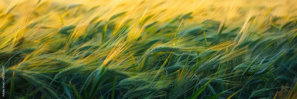 Barley field, with some barley heads closer to the camera Barley field, with some barley heads closer to the camera