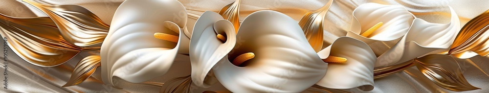 Elegant 3D Calla Lily with Plaster Stem and Leaves, a Graceful Floral Background for Sophisticated Design Themes Elegant 3D Calla Lily with Plaster Stem and Leaves, a Graceful Floral Background for Sophisticated Design Themes