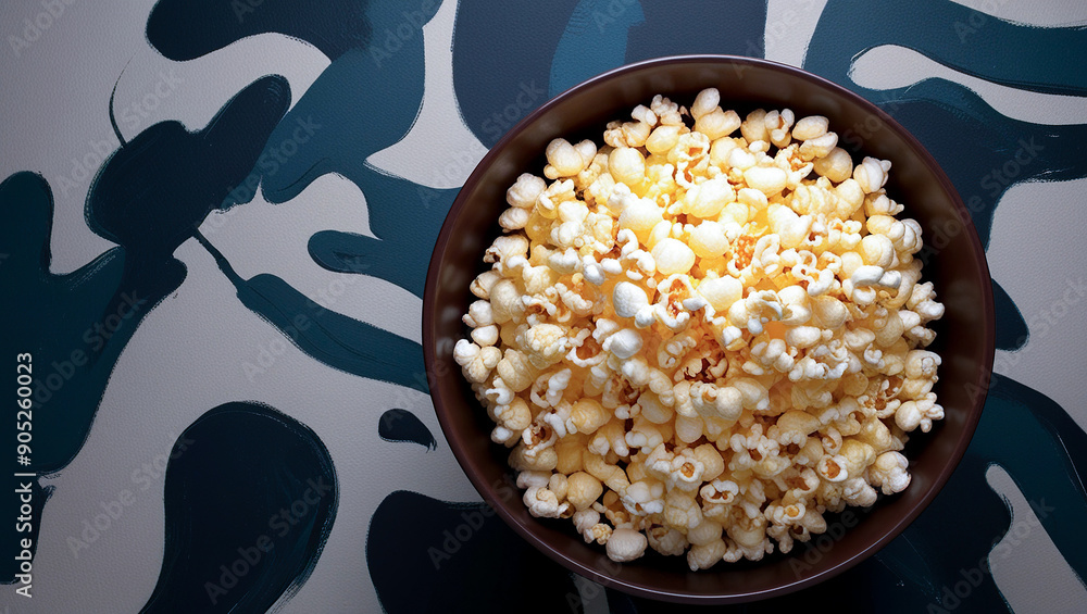 Bowl of popcorn isolated on an abstract background, Salty popcorn on a white bowl Bowl of popcorn isolated on an abstract background, Salty popcorn on a white bowl