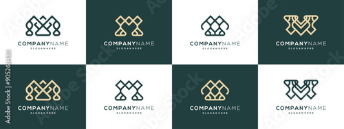 Luxurious letter M with unique outline logo vector collection. Creative design based icon template.