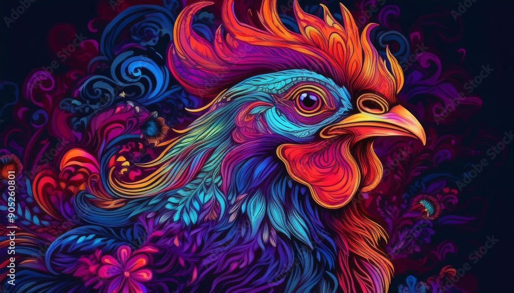Psychadelic theme Rooster. Chinese New Year symbol. Spirit Animal Totem Psychadelic theme Rooster. Chinese New Year symbol. Spirit Animal Totem