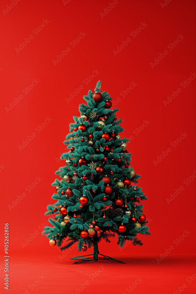 christmas tree isolated on solid red background christmas tree isolated on solid red background