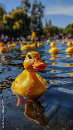 toy yellow ducks. a rubber duck. Duck Festival in Italy. a holiday in Italy. photo