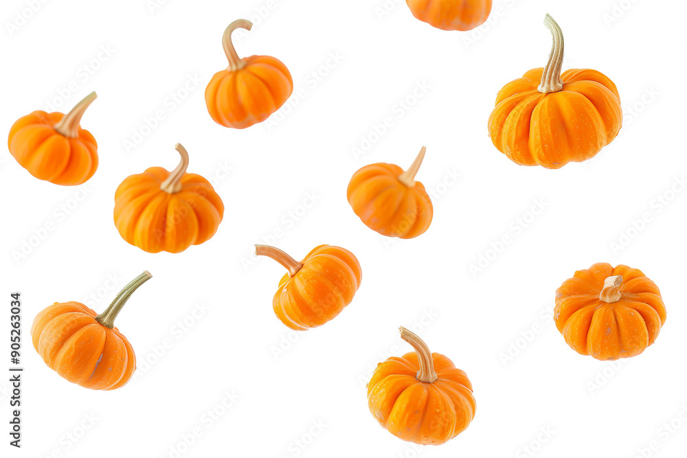 small pumpkins flying isolated on background small pumpkins flying isolated on background